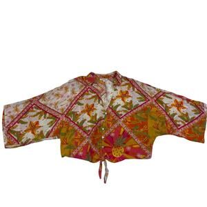 Haute Hippie Boho Tropical Floral Print Tie Front Blouse Women's Size Medium